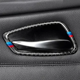 ألياف الكربون سيارة الباب الداخلي مقبض غطاء الشارات وعاء الباب وملصقات لـ BMW E90 E92 E93 3 Series 2005-2012 Association304L