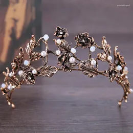 Haarspangen Barock Vintage Hochzeit Accessoires Bronze Strass Perlen Tiaras und Kronen Braut Frauen Schmuck Festzug Party