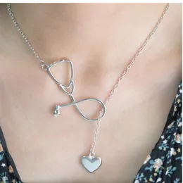 I Love You Heart Stetoskop Halsband Medicinska smycklegering Pendant Halsband för sjuksköterska Doctor Gift Whole Silver Gold Black 3 C2145