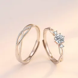 Cluster Rings Supply S925 Sterling Silver Interwoven Heart Couple Simple Zircon Open Ying Valentine's Day Gift Jewelry