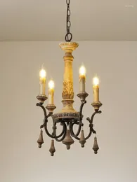 Kronleuchter Französisch Vintage LED Kronleuchter für Schlafzimmer Esszimmer Lichter American Country Massivholz geschnitzt Home Kerzenhalter Beleuchtung