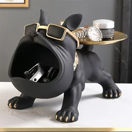 Objetos decorativos estatuetas cão ornamento grande boca francês bulldog mordomo caixa de armazenamento com bandeja nórdica mesa decoração resina animal escultura estátua 230719