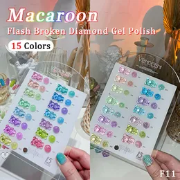Nagelgel Vendeeni 15 ColorsSet Macaron Color Broken Diamond Polish Glitter UV Soak Off Varnish Reflektierender Blitzlack 230719
