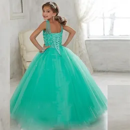 2019 New Girls Pageant Dresses Princess Tulle CHER Jewel Crystal Crystal White Coral Kids Flower Girls Dress Birthday Gown24m