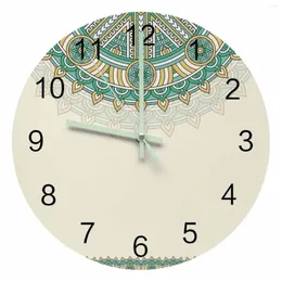 Wall Clocks Bohemian Style Mandala Pattern Ethnic Retro Luminous Pointer Clock Home Ornaments Round Silent Living Room Decor