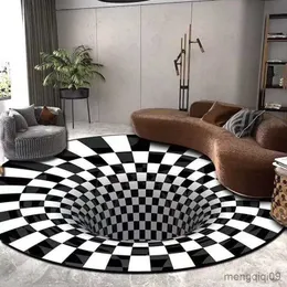Tappeti Tappeti rotondi 3D per soggiorno Semplice nero bianco 3D Stereo Vision Tappeto Tappeti geometrici antiscivolo Tappetino per camera da letto per la casa R230720
