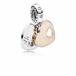 925 Sterling Silver & Rose Gold Plated Heart Dangle for Mother's Day Charm Bead Fits European Jewelry Charm Bracelets260C