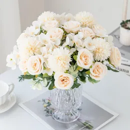 Decorative Flowers A Bundle Of Six Heads Rose Chrysanthemum Silk Bouquet Artificial For Wedding Arch Christmas Home Decor Pography Props