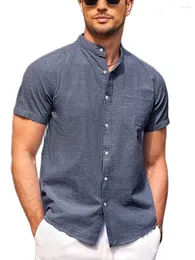 Camicie casual da uomo JIERAN EEWOLDIA Camicia da spiaggia con colletto a fascia in cotone e lino abbottonata a maniche corte