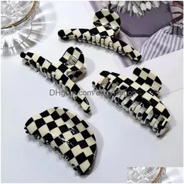 Hårklämmor Barrettes Y Black and White Checkerboard Claws Catch Shark Clip Fashion Accessories Women Cute Hairpins pannband Drop D Dhxjg