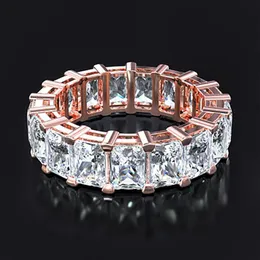 Cluster Rings Classical Sterling Silver Rose Gold Color CZ Eternity Proposal Ring For Women Wedding Engagement Bands Fine Jewelry2619