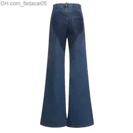 Jeans feminino Jeans feminino High Street recorte vazado Criss Cross Straight Flare Calças jeans femininas 2023 INS Moda Calças largas 230422 Z230720