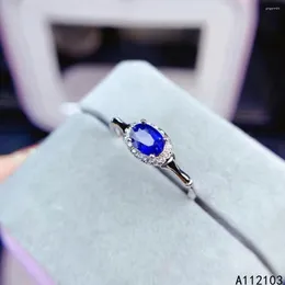 Кластерные кольца kjjeaxcmy fine jewelry 925 Стерлинговое серебряное серебряное инкрустация натуральной сапфирской девушки изысканный простой китайский стиль овальный кольцо для драгоценных камней