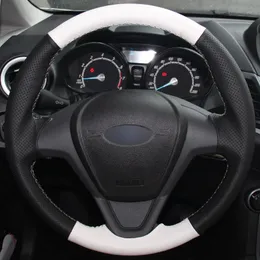 Black Natural Leather White Natural Leather Car Steering Wheel Cover for Ford Fiesta 2008-2013 Ecosport 2013-2016206T