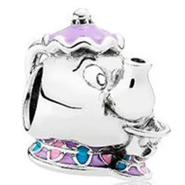 Conta de prata esterlina 925 Primavera 2017 Mrs Potts e Chip Charm Bead com esmalte para joias Pandora europeias pulseiras 244b