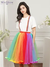 Skirts MisShow Women Rainbow Tutu Short Skirt 5 Layers Soft Tulle Pettiskirt Girls Christmas Halloween Cosplay Costumes Mesh 230720