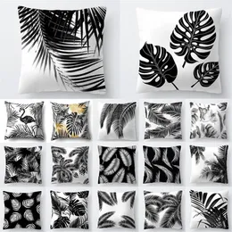 Coussin Décoratif Oreiller Décoration Nordique Maison Tropical Housse De Coussin Noir Blanc Plante Feuilles Décor Jeter Sofa260f