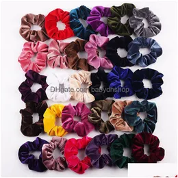 Hair Accessories Winter Candy Color Ribbon Rope Women Veet Scrunchie Rubber Band Soft Warm Elastic Bands Christmas Gifts Drop Delive Dhqbu