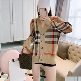 Women'S Sweaters Winter Fall Women Esigner Letter Pattern Cardigan Sweater Coat Wool Blended Woman Knitwear Ladies Knitted Top V-Nec Dh853