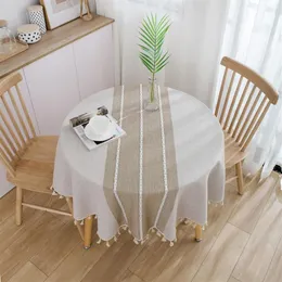 Nowoczesny stół okrągły obrus z frędzlami na okładkę stołową imprezę ślubną tkaninę do domu dekorację domu 268g