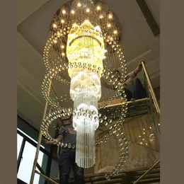 DIA100 H240CM Stor modern kristallkronkrona Belysning Luster El Staircase Light Villas Living Room Pendant Lamps El Lobby F218G