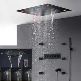 Banyo elektrikli duş seti Matt Siyah Gizeli Tavan Büyük Yağış Duş Baş Şelalesi Vücut Jetleri 2 İnç Masaj Duş279W