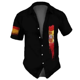 Camisas casuais masculinas verão camisa masculina estampada bandeira espanhola roupas diárias moletom havaiano moda de rua camisetas largas largas 230720