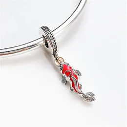 Neue 100 % 925 Sterling Silber rote Emaille Fisch Charm Bead passend für europäische Pandora Schmuck Armbänder Halsketten Pendants222f