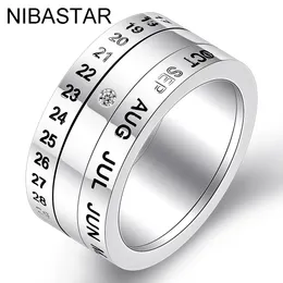 Fashion Number and Month Calendar Letter Rotatable rings for men 316L Stainless Steel Punk Party Ring Jewelry Wholesale