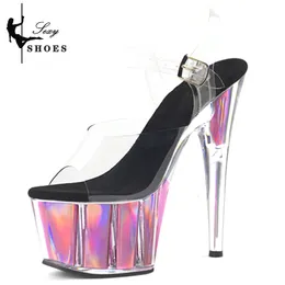 Sandals Stripper Shoes Pink Platform Sandals for Woman Crystal Heels Sandals 15CM Colorful Bling Sequins Peep Toe Pole Dance Stiletto 230719