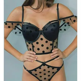 Sexiga kvinnor underkläder BH CROPED BUSTIER POLLA DOT SOT OFF AUDOLE BRALETTE BRALET BH BH TOP HÖG Midja G-sträng Underkläder Set2796