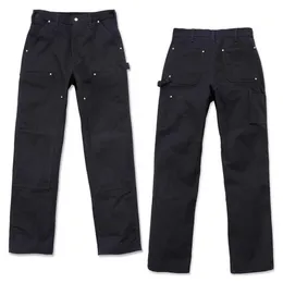 Pantaloni da falegname nero doppio ginocchio da uomo jeans da lavoro denim pittore pantaloni cargo regolari personalizzati per uomo304T