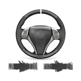 Coprivolante per auto fai-da-te Ordito per Nissan Altima 2013-2018 Rogue Durevole Pelle scamosciata nera PU Fibra di carbonio302F