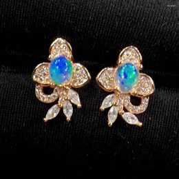 Stud Earrings Luxurious Big Smart Flower Natural Multicolor Opal Gemstone S925 Silver Girl Gift Fine Jewelry