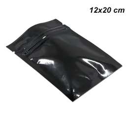 12x20cm Black Foil Mylar Zipper Lock Storage Packing Bags Folha de Alumínio Resselável Pacote Bolsas Mylar Bag com Notch336b