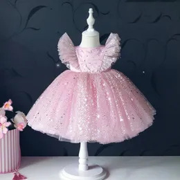 Baby 1st Birthday Dress for Girls Sequins Fluffy Kids Princess Party Gown Bow Elegant Wedding Clothes Toddler Children Dresses