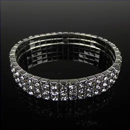 Bridalna bransoletka z rabatów 2019 Biżuteria ślubna 3 rzędowa srebrna kryszton bling bling crystal stretch bangle impreza