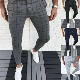 Fashion- Plaid Panelled Designer Pencil Pants Fashion Natural Color Capris  Pants Casual Style Mens Pants Men Clothes