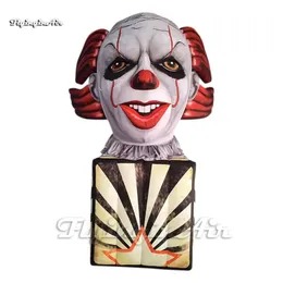 Scary Evil Inflatable Replica Clown Statue Replica Jester Head Model With Stone Terrace For Halloween Masquerade Decorations