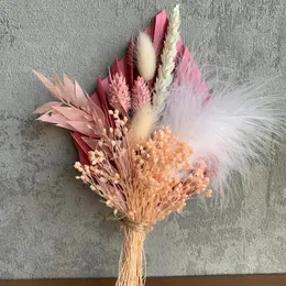 Flores decorativas Bolo Boho Mini flor de palmeira Boutonnieres Arranjo em conserva Buquê de flores secas Pampas Grama Decoração de mesa de casamento