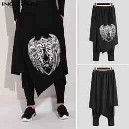 Inderun Plus Size Men Pants Casual Drape Drop Kroczek harem punkowy workowate taniec spodnie Man Gothic Style podwójna warstwa czarna 252c