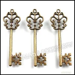 Whole-60pcs / lot Vintage Key Charms 58x18x3mm Lega di bronzo antico Metel Pendente Fit Jewelry Making 141372197R