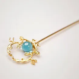 Hårklipp kinesiska Hanfu Stick Blue Crystal Classic Hairpin Chopstick Ancient Style Deer Shaped Clasp Headpiece Girl Jewelry