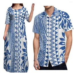 Casual Dresses 2023 Women'S Half-Sleeve Maxi Polynesian Tribal Print Dress And Men'S Shirt Couple Suit Support Design