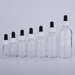 5-100ml透明ガラスドロッパーボトル空のガラスe液体ボトルバイアルと目ドロッパーホワイトキャップqknnj