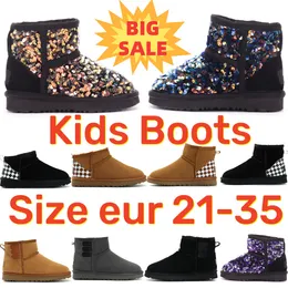 Australia Classic Kids Mini Boots Girls Ultra uggi Shoes Plaid Snow Boot baby Toddler uggitys Sneakers Letter Sequin Children Boys Winter Warm Shoe Chestnut Black