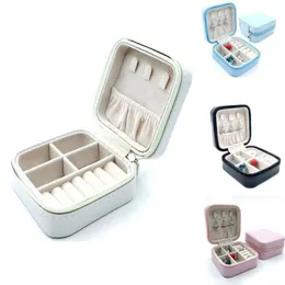 Organização de armazenamento de banheiro feminino caixa de joias de viagem caixa de couro PU organizador de caixas de zíper para brincos anéis252o