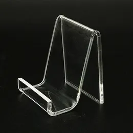 Reklam Display Acrylic Show Holder Stands Rack för Purse Bag Wallet Phone Book T3mm L5CM Retail Store som ställer ut 50st284s