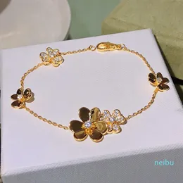 Joyería de marca de plata de ley 925 para mujer, pulsera de trébol de cadena de plata, joyería de boda Praty, pulsera de trébol de flor de Color dorado 339O