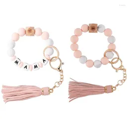 Charm-Armbänder, 2 Stück, Perlenarmband für Damen, rundes Schlüsselanhänger-Armband mit Lederquaste, Geschenke